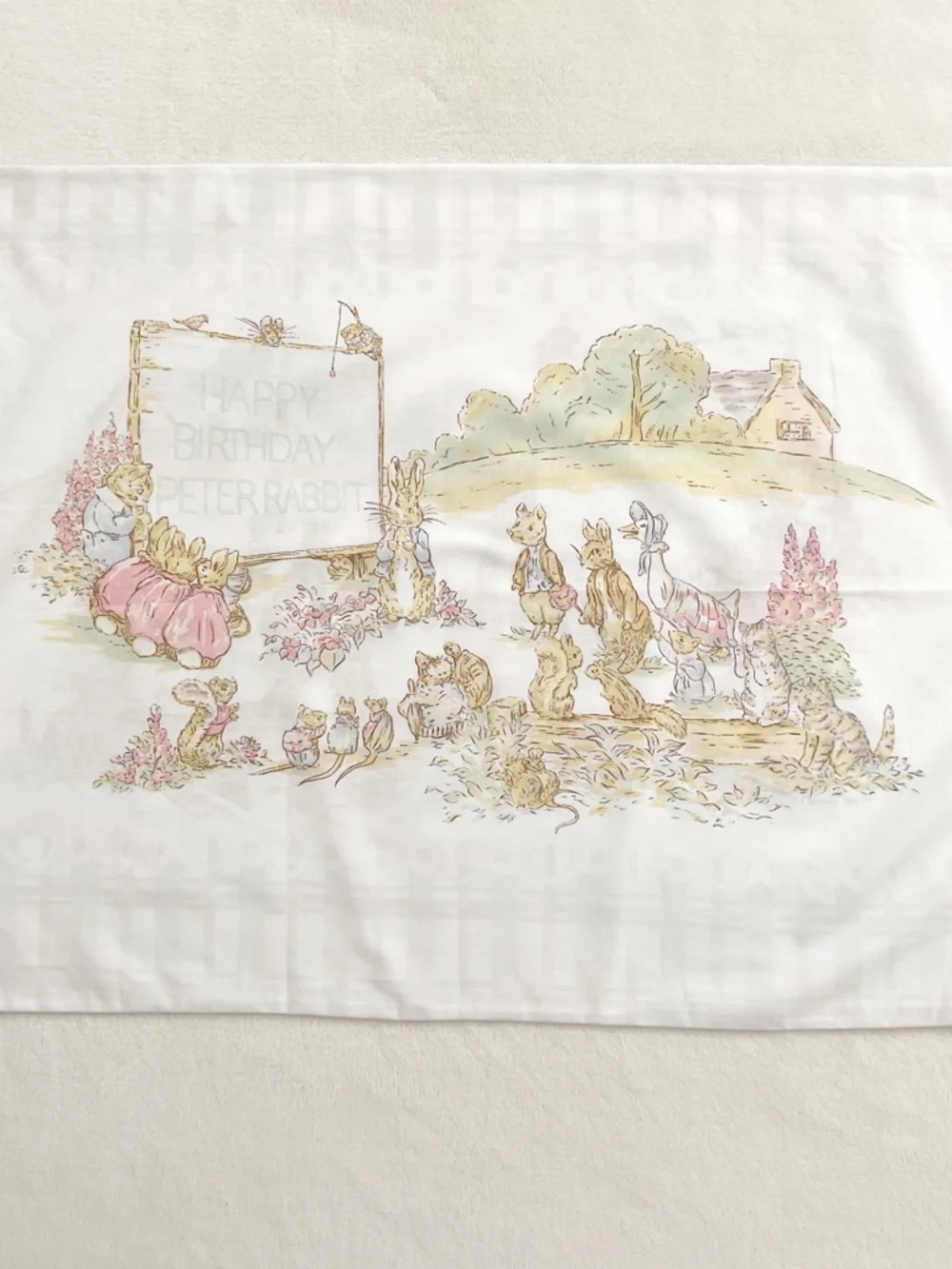 Vintage Cannon Peter Rabbit Birthday Pillowcase Beatrix Potter USA